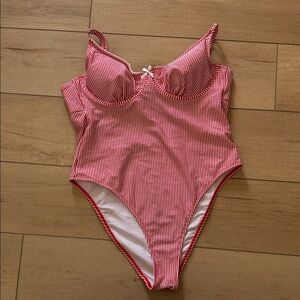 No Boundaries Red & White Striped One-Piece Swim